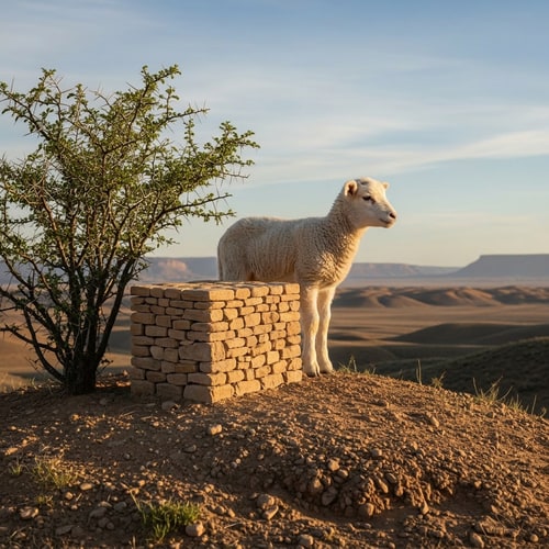 AI Design for make the altar rectangle, no topping, smaller stones, an dth elamb to be young lamb