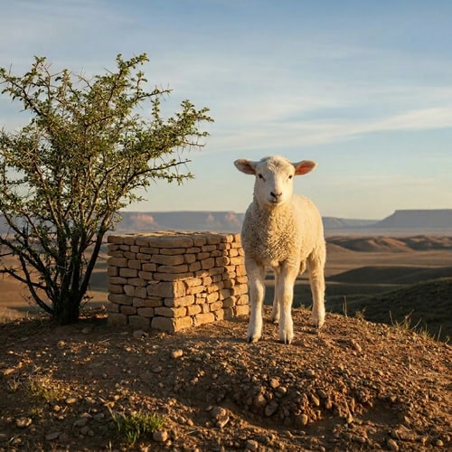 AI Design for make the lamb stand in front of the altar