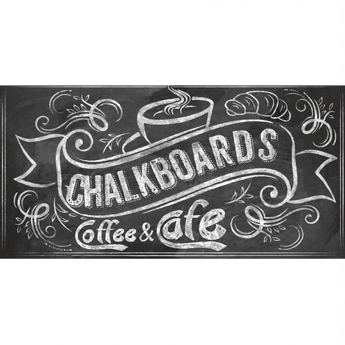 AI Design for cafe chalkboard banner graphic that i can write a phrase in later. make it so it's not cut off at the sides. white background