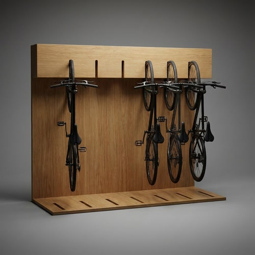AI Design for Rotate the image so that the thin side of the bicycle display stand is on the floor, and the thicker side of the stand is oriented upward