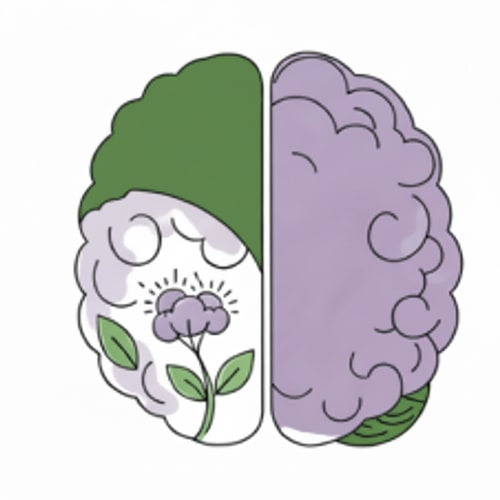 AI Design for Change the green background to white in the upper-left area of the brain and remove most of the small leaves in that space, while keeping the long branches with leaves. In the upper-left area of the brain, remove the loose and individual leaves along the edge, but keep the leaves that are part of branches, leaving only a few within that space. Remove the roots in the lower-right area.