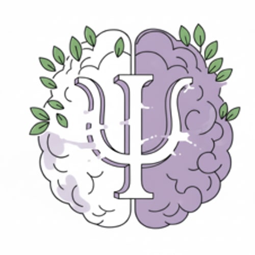 AI Design for Remove the hand, Remove the drawing that is in the middle of the brain and do not replace it with anything. Only remove the elements that divide the brain into four parts, but keep everything else exactly the same. It should look like a unified brain while preserving the original design as it is. Remove the excess green in the upper-left area. Add a very thin Psi (Ψ) symbol, sized to match the brain, integrated into it as if it were part of the brain itself in 3D.Include the flower and leaf on the lower left side, remove the side parts that separate the brain, and increase the size of the psyche symbol so that the edges are blurred or open and reach the end of the brain.