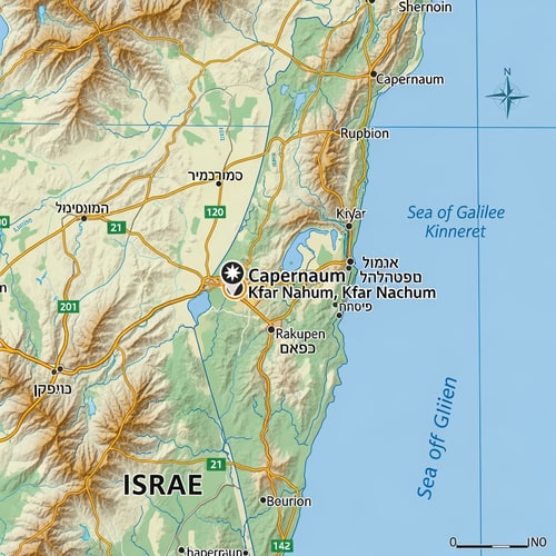 AI Design for תיצור לי תמונה של כפר נחום על מפת ישראל