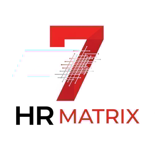 AI Design for my logo name is 7 hr matrix for hrms project with red , black, white theme, make the digner 7