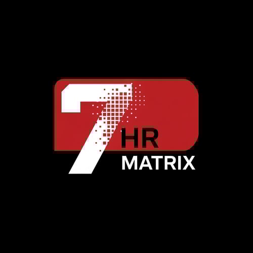 AI Design for my logo name is 7 hr matrix for hrms project with red , black, white theme, make the digner 7