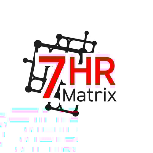 AI Design for my logo name is 7 hr matrix for hrms project with red , black, white theme