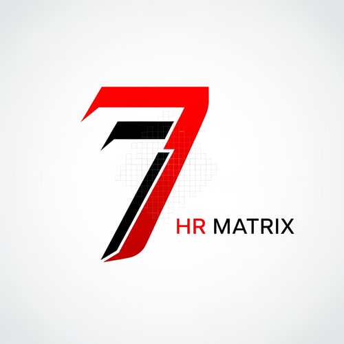 AI Design for my logo name is 7 hr matrix for hrms project with red , black, white theme, make the digner 7