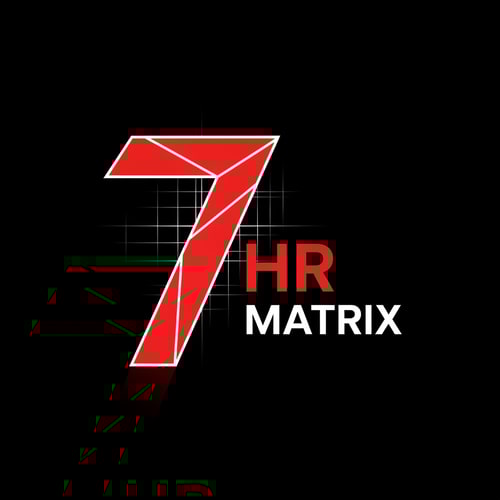 AI Design for my logo name is 7 hr matrix for hrms project with red , black, white theme, make the digner 7