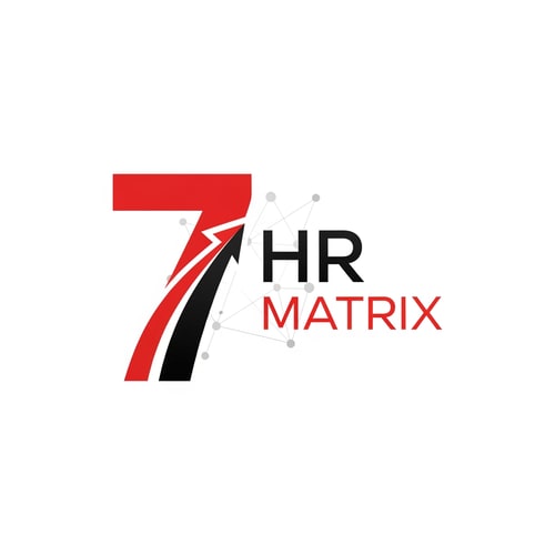 AI Design for my logo name is 7 hr matrix for hrms project with red , black, white theme, make the digner 7