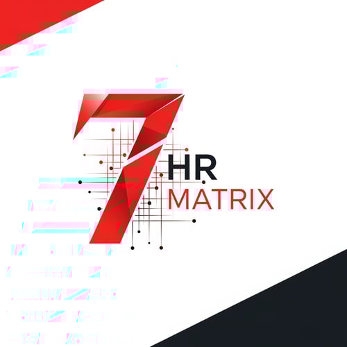 AI Design for my logo name is 7 hr matrix for hrms project with red , black, white theme, make the digner 7