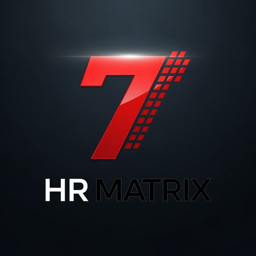 AI Design for my logo name is 7 hr matrix for hrms project with red , black, white theme, make the digner 7
