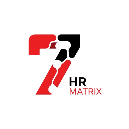 AI Design for my logo name is 7 hr matrix for hrms project with red , black, white theme, make the digner 7