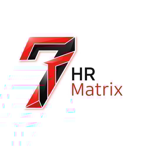 AI Design for my logo name is 7 hr matrix for hrms project with red , black, white theme, make the digner 7