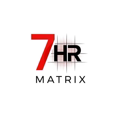 AI Design for my logo name is 7 hr matrix for hrms project with red , black, white theme