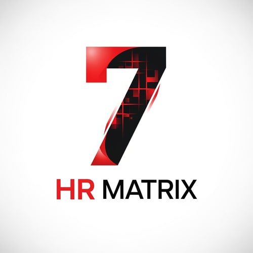 AI Design for my logo name is 7 hr matrix for hrms project with red , black, white theme, make the digner 7