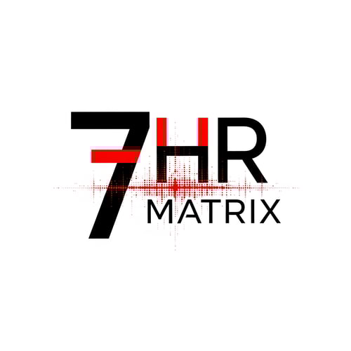AI Design for my logo name is 7 hr matrix for hrms project with red , black, white theme