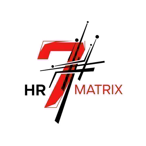 AI Design for my logo name is 7 hr matrix for hrms project with red , black, white theme, make the digner 7