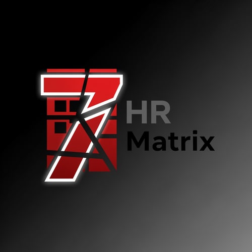 AI Design for my logo name is 7 hr matrix for hrms project with red , black, white theme, make the digner 7