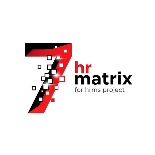 AI Design for my logo name is 7 hr matrix for hrms project with red , black, white theme, make the digner 7