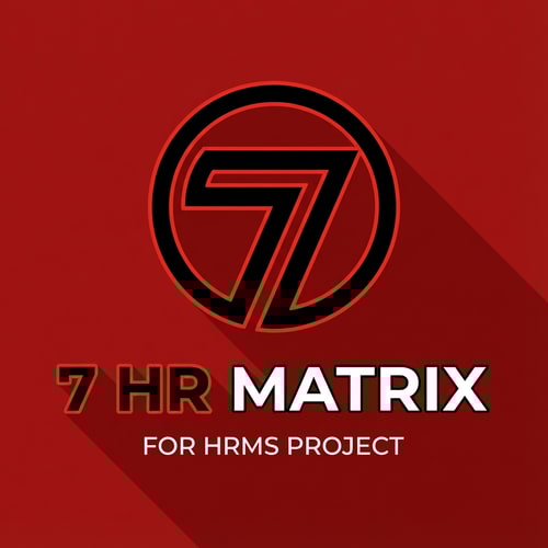 AI Design for my logo name is 7 hr matrix for hrms project with red , black, white theme, make the digner 7