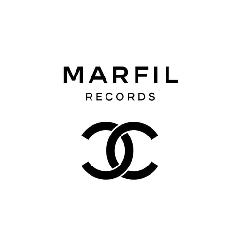 AI Design for create a black and white logo for a "Marfil records", using as inspiration the "chanel brand logo".