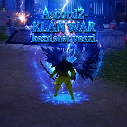 AI Design for Szerkeszd meg epicen. Legyen oda írva Ascord2- KLÁN WAR kezdetét veszi. Kék háttérral szerkeszd meg menő effektekkel az ascord logo ne látszódjon