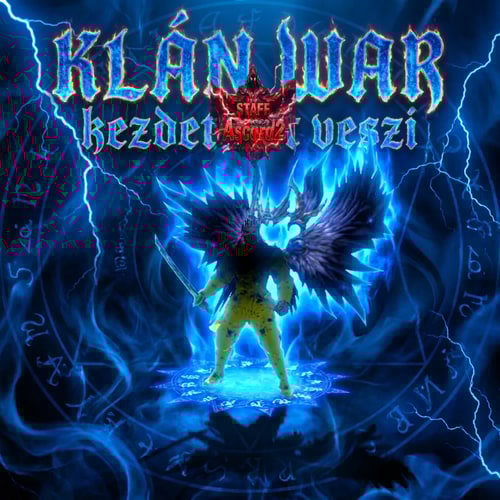 AI Design for Szerkeszd meg epicen. Legyen oda írva Ascord2- KLÁN WAR kezdetét veszi. Kék háttérral szerkeszd meg menő démoni kisugárzással