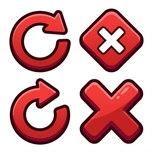 AI Design for remove the 2 retry buttons on the left of the image
The attached image represents the overall artistic style and aesthetic. Use it as a reference for visual consistency and design language. Do not replicate these images directly, but capture the general artistic direction and style.
General color scheme includes: #c82828, #f03c50, #505050, #dcdcdc, #8c143c
And follow these custom instructions: Create icons with a bold, modern cartoon-vector aesthetic. Use thick, clean outlines (preferably dark or black) to define shapes and provide strong contrast against vibrant fills. Maintain smooth, rounded corners and soft geometric forms—favor simplified silhouettes over intricate details.
Use a vivid, saturated color palette with high contrast between foreground and background elements. Incorporate subtle gradients and light reflections to add depth without overwhelming clarity.