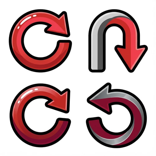 AI Design for create 4 vector retry buttons with no text or boxes confining it

The attached image represents the overall artistic style and aesthetic. Use it as a reference for visual consistency and design language. Do not replicate these images directly, but capture the general artistic direction and style.

General color scheme includes: #c82828, #f03c50, #505050, #dcdcdc, #8c143c

And follow these custom instructions: Create icons with a bold, modern cartoon-vector aesthetic. Use thick, clean outlines (preferably dark or black) to define shapes and provide strong contrast against vibrant fills. Maintain smooth, rounded corners and soft geometric forms—favor simplified silhouettes over intricate details.

Use a vivid, saturated color palette with high contrast between foreground and background elements. Incorporate subtle gradients and light reflections to add depth without overwhelming clarity.