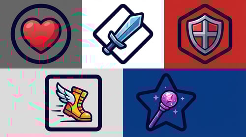 AI Design for recreate 5 stats buttons
The attached image represents the overall artistic style and aesthetic. Use it as a reference for visual consistency and design language. Do not replicate these images directly, but capture the general artistic direction and style.
General color scheme includes: #c82828, #f03c50, #505050, #dcdcdc, #8c143c
And follow these custom instructions: Create icons with a bold, modern cartoon-vector aesthetic. Use thick, clean outlines (preferably dark or black) to define shapes and provide strong contrast against vibrant fills. Maintain smooth, rounded corners and soft geometric forms—favor simplified silhouettes over intricate details.
Use a vivid, saturated color palette with high contrast between foreground and background elements. Incorporate subtle gradients and light reflections to add depth without overwhelming clarity.