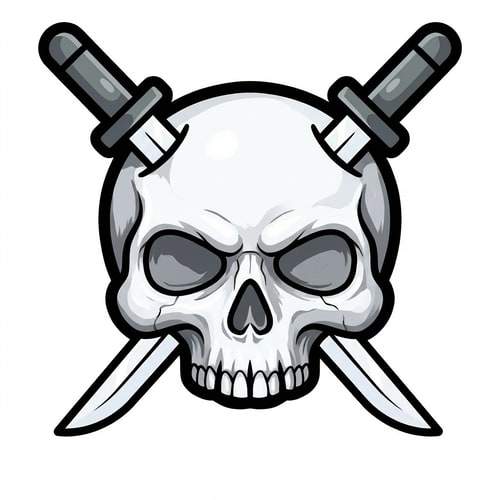 AI Design for Make the skull white and grey with a more cartoonish coloring style that does not change the katana's appearance.
