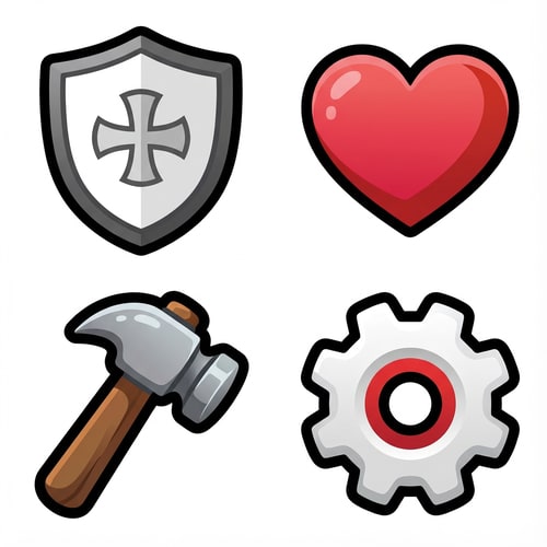 AI Design for fix
The attached image represents the overall artistic style and aesthetic. Use it as a reference for visual consistency and design language. Do not replicate these images directly, but capture the general artistic direction and style.
General color scheme includes: #c82828, #f03c50, #505050, #dcdcdc, #8c143c
And follow these custom instructions: Create icons with a bold, modern cartoon-vector aesthetic. Use thick, clean outlines (preferably dark or black) to define shapes and provide strong contrast against vibrant fills. Maintain smooth, rounded corners and soft geometric forms—favor simplified silhouettes over intricate details.
Use a vivid, saturated color palette with high contrast between foreground and background elements. Incorporate subtle gradients and light reflections to add depth without overwhelming clarity.