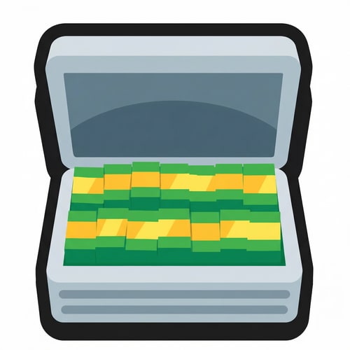 AI Design for upscale image quality DO NOT CHANGE THE ART STYLE WHATSOEVER, and remove all the cash OUTSIDE OF THE SUITCASE ONLY