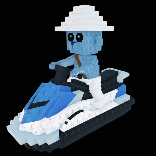 AI Design for replace this blue character with this character on the jetski, make him face the right, keep the art style DO NOT CHANGE ANYTHING ELSE