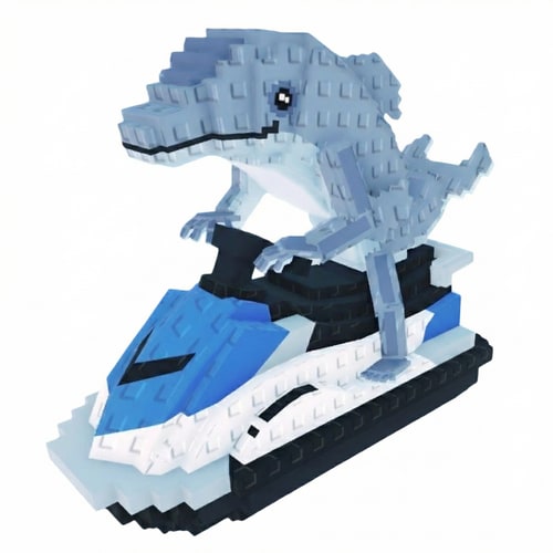 AI Design for replace this blue character with this character on the jetski, make him face the right, keep the art style DO NOT CHANGE ANYTHING ELSE