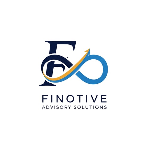AI Design for Premium logo for Finotive Advisory Solutions, stylized F merging into infinity symbol, subtle upward arrow hidden in the curve, clean sans serif typography below, flat navy and royal blue palette with gold accent, minimal financial branding, elegant vector logo, no 3D effects, no heavy gradients, white background, scalable and professional