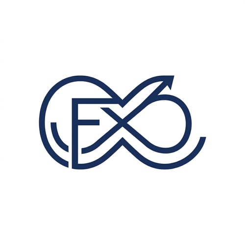AI Design for Modern minimalist logo, abstract letter F combined with infinity symbol, smooth continuous line design, subtle upward arrow forming part of infinity curve, no extra icons, flat navy blue color, clean vector, white background, financial consulting firm logo, premium branding, geometric balance, negative space, simple and timeless design, scalable logo mark