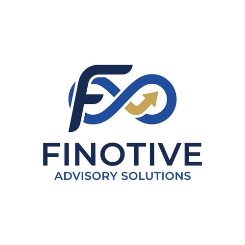AI Design for Premium logo for Finotive Advisory Solutions, stylized F merging into infinity symbol, subtle upward arrow hidden in the curve, clean sans serif typography below, flat navy and royal blue palette with gold accent, minimal financial branding, elegant vector logo, no 3D effects, no heavy gradients, white background, scalable and professional
