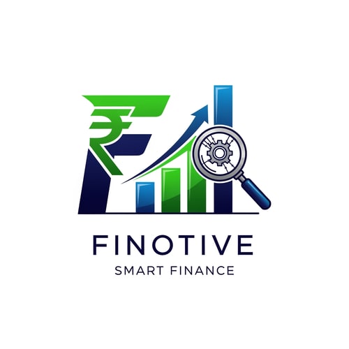 AI Design for design a logo for Finotive - smart finance. strong Moptive where letter F, rupee symbol, rising bar graphs, upward arrow, magnifying glass and gear must be there