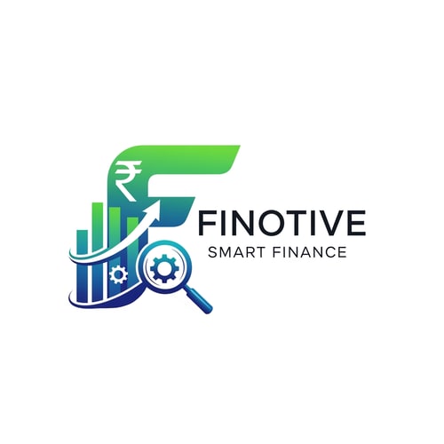 AI Design for design a logo for Finotive - smart finance. strong Moptive where letter F, rupee symbol, rising bar graphs, upward arrow, magnifying glass and gear must be there