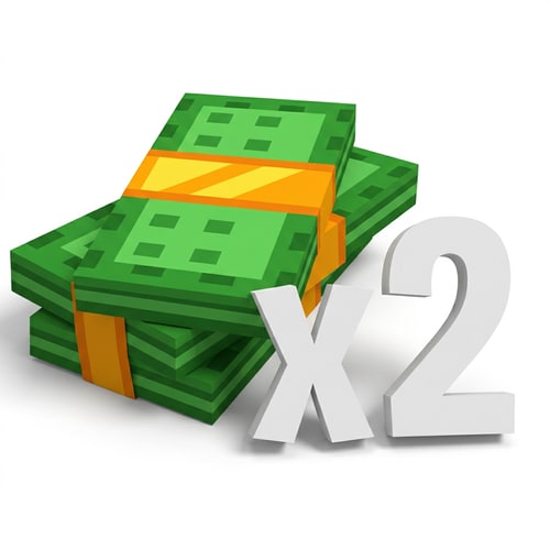 AI Design for replace this cash bills texture with this one: keep the same exact structure and size of the cash pile just alter the bills appearances, additionally, change the "x2" to just white with no texture