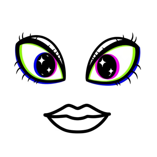 AI Design for make a roblox face with only mouth and eyes with y2k aesthetic make it look hand drawn with a white background