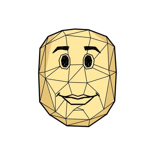 AI Design for make a roblox face with only mouth and eyes with a low poly style make it look hand drawn with a white background make it a male no hair