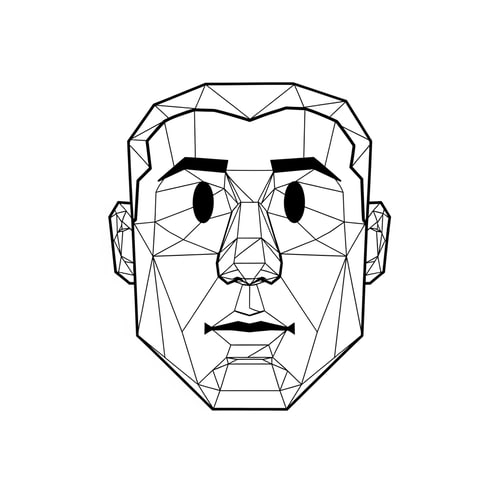 AI Design for make a roblox face with only mouth and eyes with a low poly style make it look hand drawn with a white background make it a male no hair