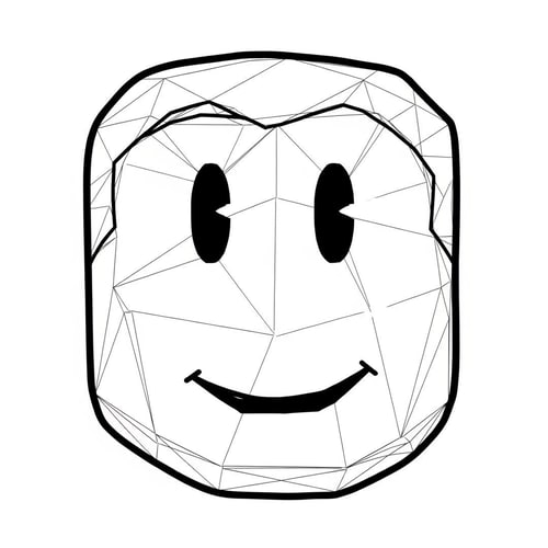 AI Design for make a roblox face with only mouth and eyes with a low poly style make it look hand drawn with a white background make it a male no hair