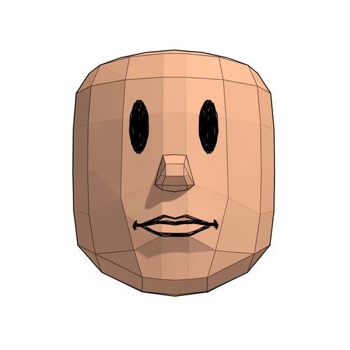 AI Design for make a roblox face with only mouth and eyes with a low poly style make it look hand drawn with a white background make it a male no hair
