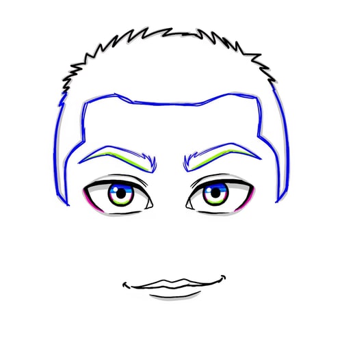 AI Design for make a roblox face with only mouth and eyes with y2k aesthetic make it look hand drawn with a white background make it a male