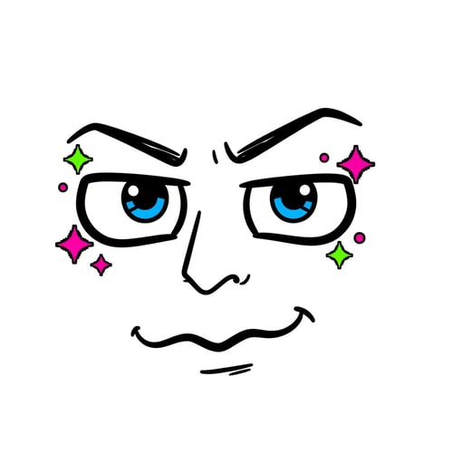 AI Design for make a roblox face with only mouth and eyes with y2k aesthetic make it look hand drawn with a white background make it a male