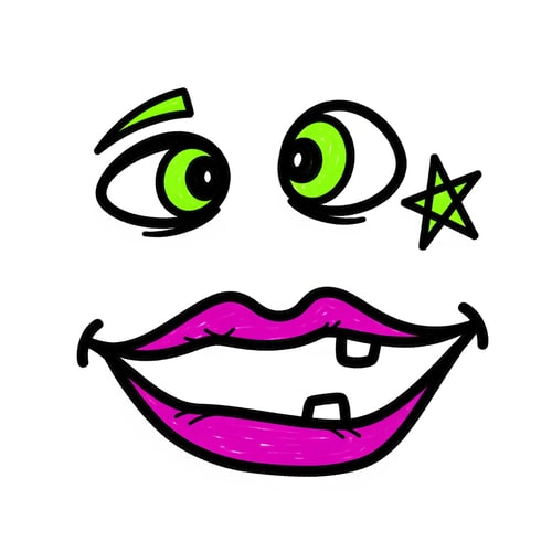 AI Design for make a roblox face with only mouth and eyes with y2k aesthetic make it look hand drawn with a white background