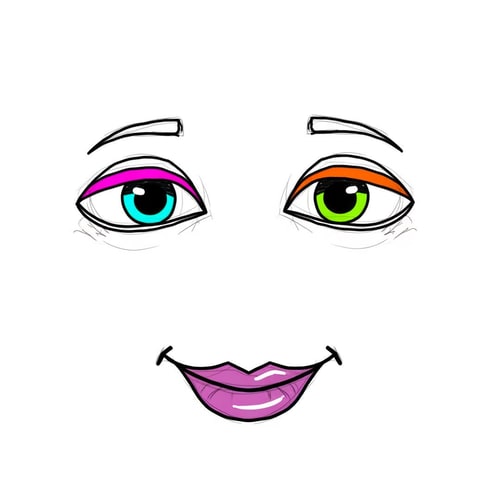 AI Design for make a roblox face with only mouth and eyes with y2k aesthetic make it look hand drawn with a white background